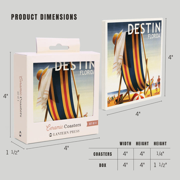 Destin, Florida, Beach Chair & Ball, Lantern Press Artwork, Coaster Set - Lantern Press