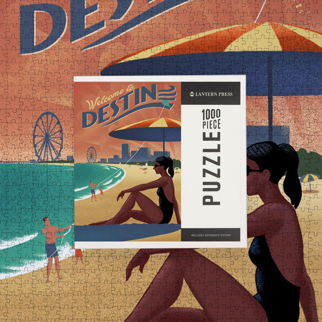 Destin, Florida, Beach Scene, Litho, Jigsaw Puzzle Puzzle Lantern Press 