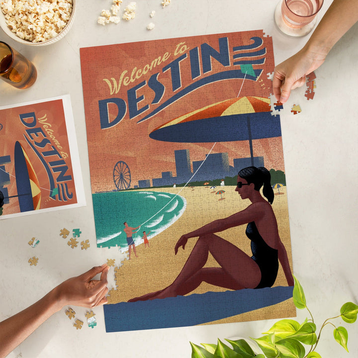 Destin, Florida, Beach Scene, Litho, Jigsaw Puzzle Puzzle Lantern Press 