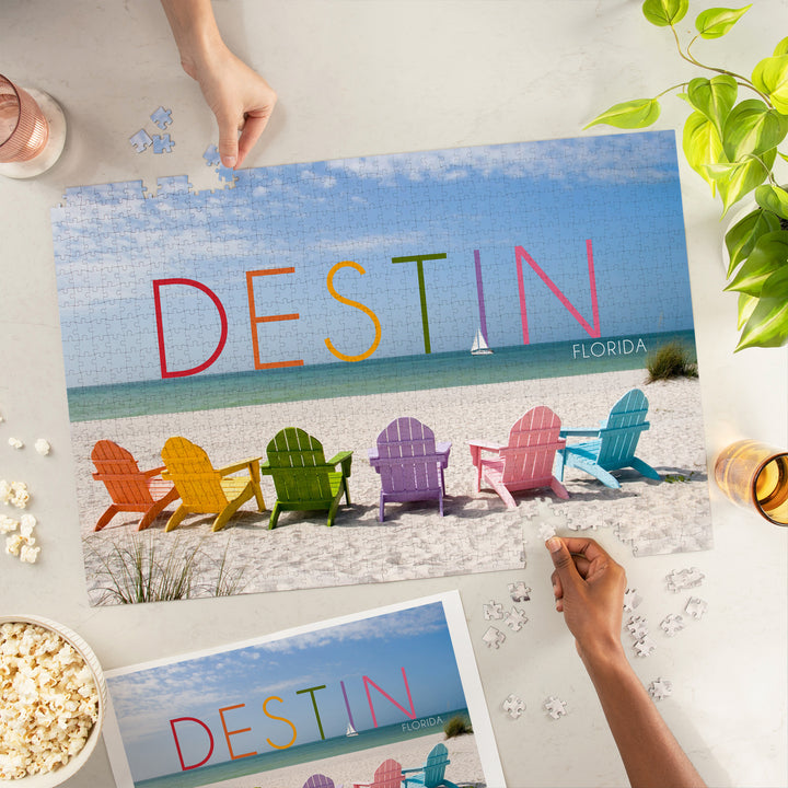 Destin, Florida, Colorful Beach Chairs, Jigsaw Puzzle Puzzle Lantern Press 