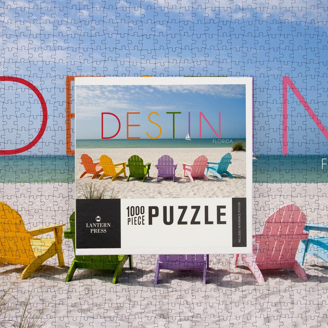 Destin, Florida, Colorful Beach Chairs, Jigsaw Puzzle Puzzle Lantern Press 