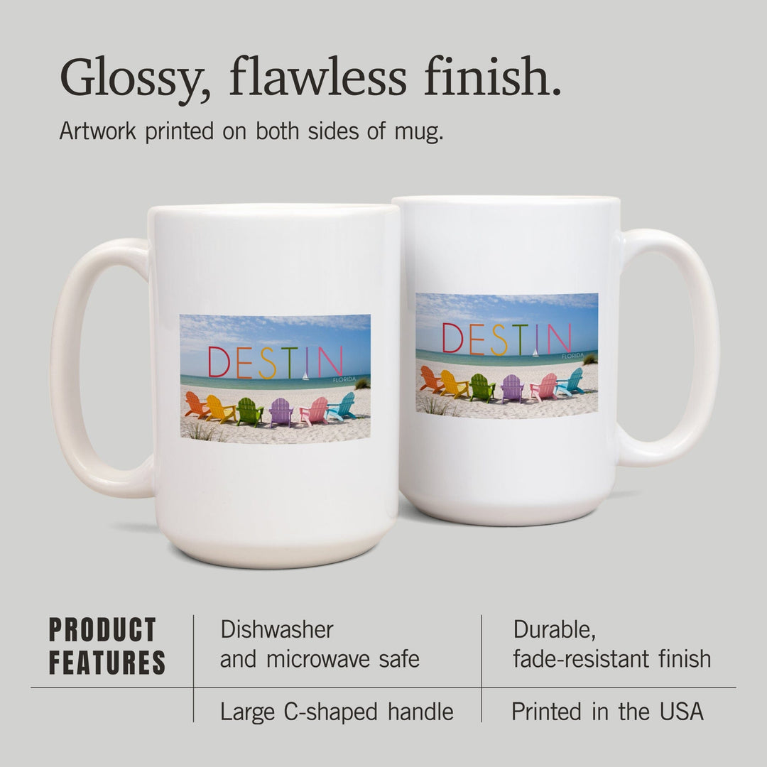 Destin, Florida, Colorful Beach Chairs, Lantern Press Photography, Ceramic Mug Mugs Lantern Press 