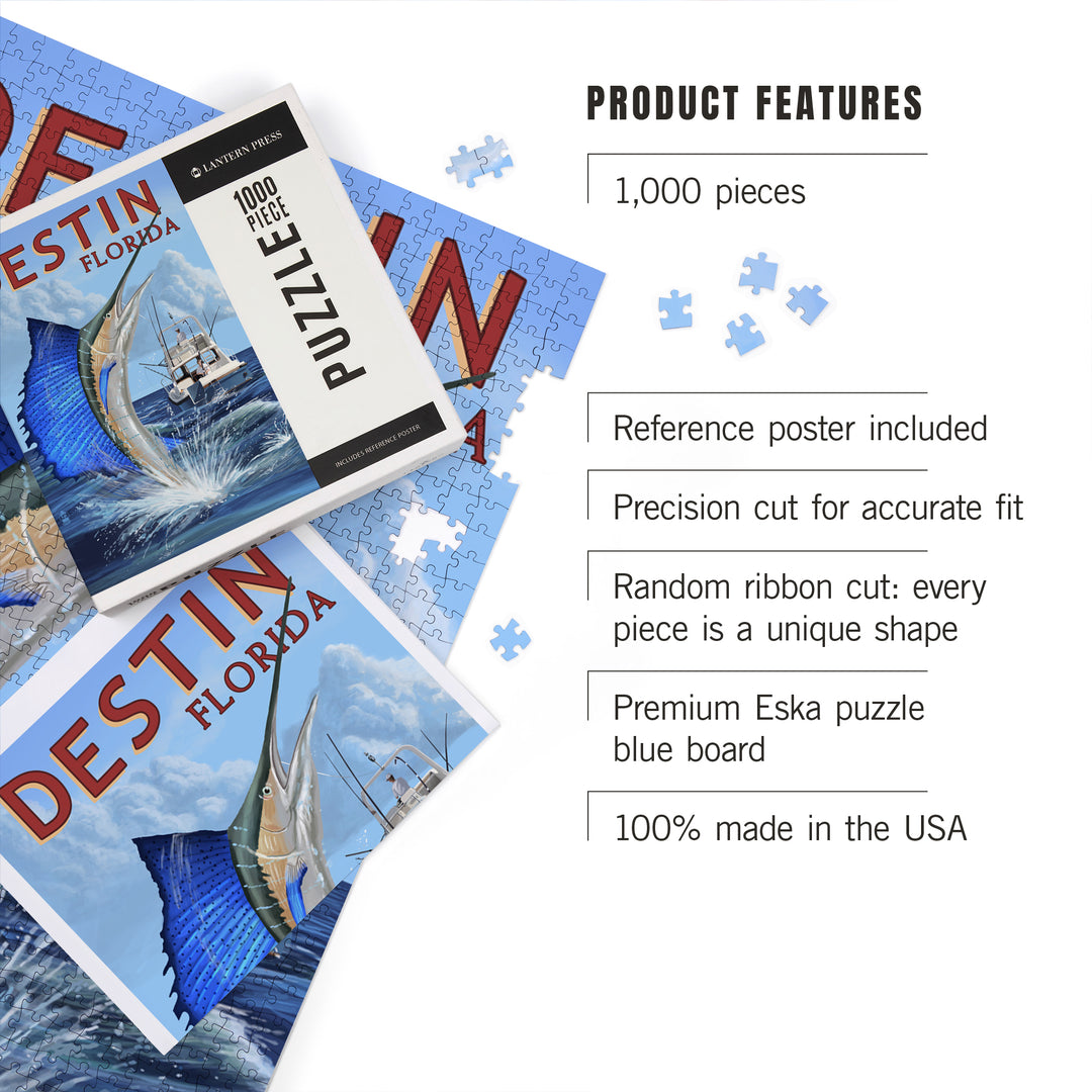 Destin, Florida, Sailfish, Jigsaw Puzzle Puzzle Lantern Press 