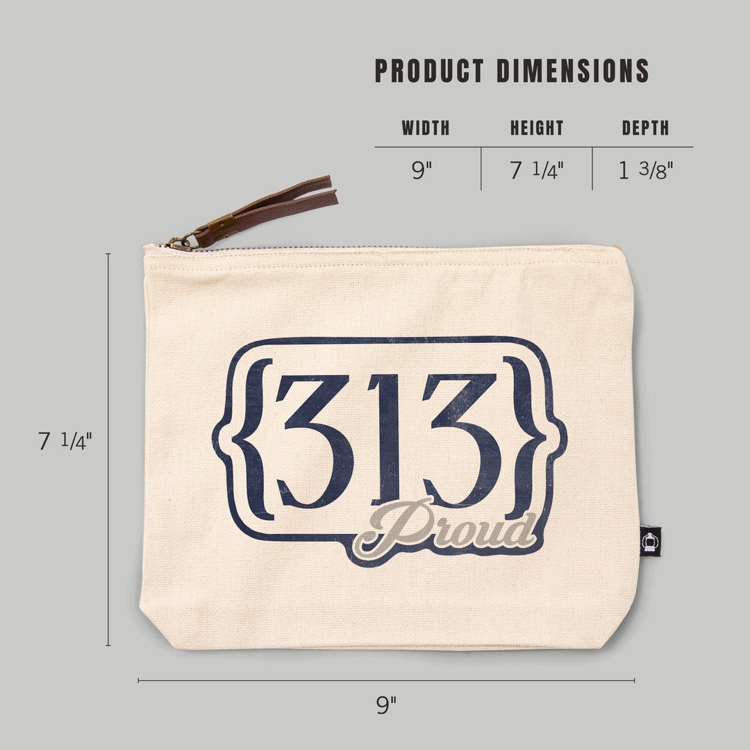 Detroit, Michigan, Area Code Proud,, Organic Cotton Zipper Pouch, Go Bag Go Bag Lantern Press 