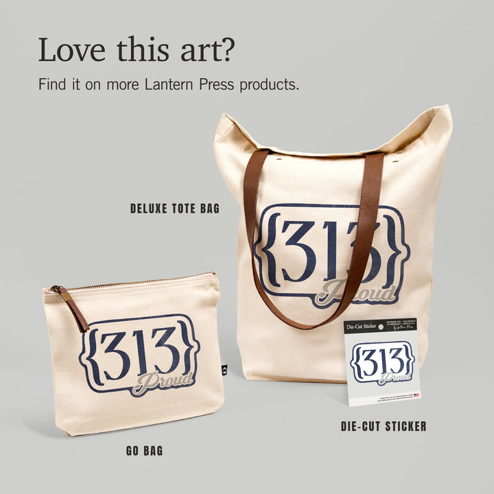 Detroit, Michigan, Area Code Proud,, Organic Cotton Zipper Pouch, Go Bag Go Bag Lantern Press 