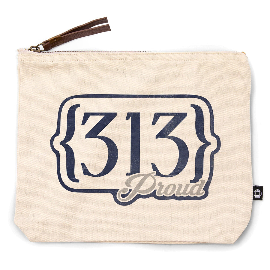 Detroit, Michigan, Area Code Proud,, Organic Cotton Zipper Pouch, Go Bag Go Bag Lantern Press 