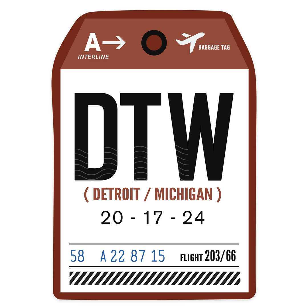 Detroit, Michigan, DTW, Luggage Tag, Contour, Vinyl Sticker Sticker Lantern Press 