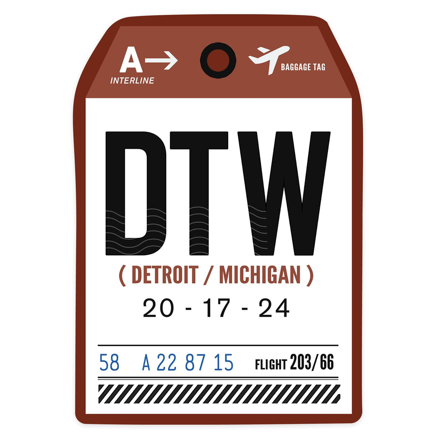 Detroit, Michigan, DTW, Luggage Tag, Contour, Vinyl Sticker Sticker Lantern Press 