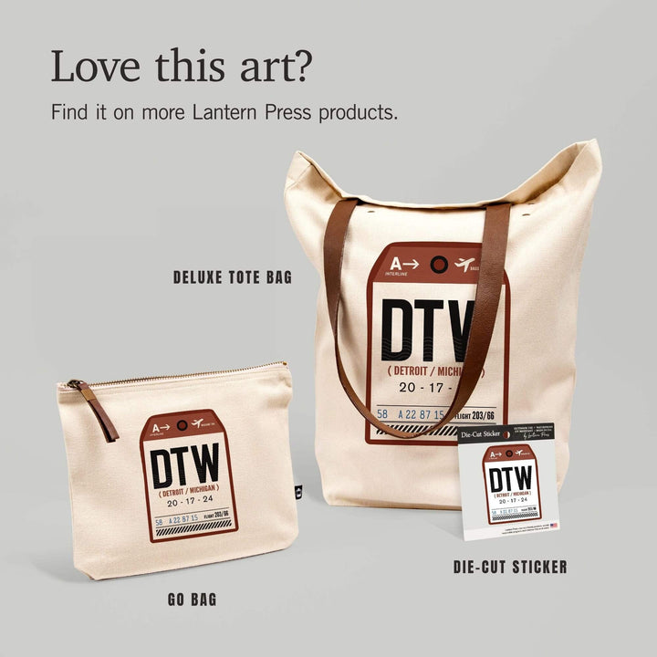 Detroit, Michigan, DTW, Luggage Tag,, Organic Cotton Zipper Pouch, Go Bag Go Bag Lantern Press 