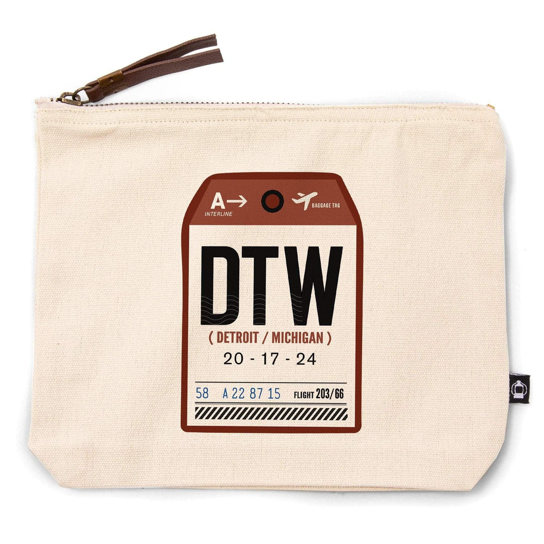 Detroit, Michigan, DTW, Luggage Tag,, Organic Cotton Zipper Pouch, Go Bag Go Bag Lantern Press 