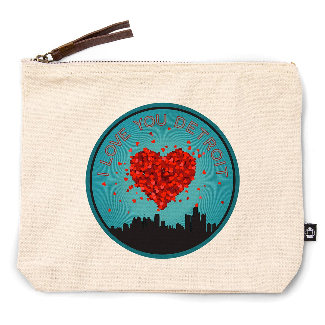 Detroit, Michigan, I Love You Detroit,, Organic Cotton Zipper Pouch, Go Bag Go Bag Lantern Press 