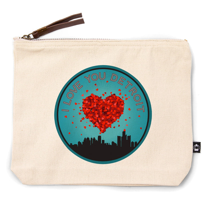 Detroit, Michigan, I Love You Detroit,, Organic Cotton Zipper Pouch, Go Bag Go Bag Lantern Press 