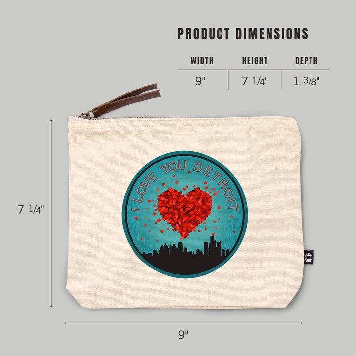 Detroit, Michigan, I Love You Detroit,, Organic Cotton Zipper Pouch, Go Bag Go Bag Lantern Press 