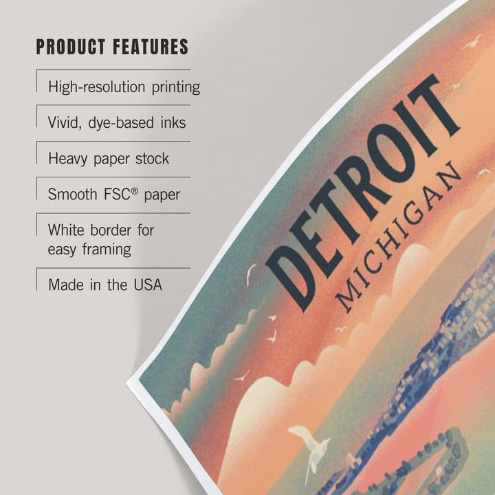 Detroit, Michigan, Lithograph City Series, Art & Giclee Prints Art Lantern Press 