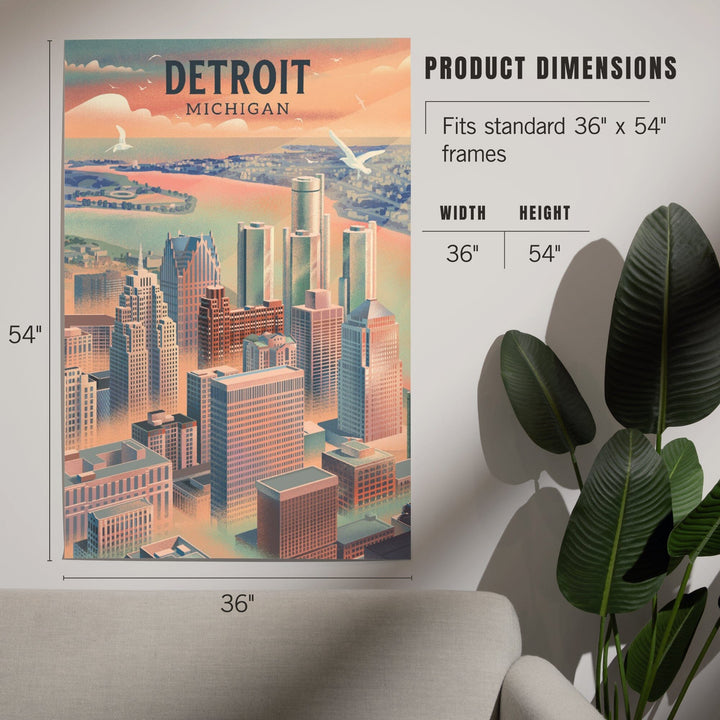 Detroit, Michigan, Lithograph City Series, Art & Giclee Prints Art Lantern Press 