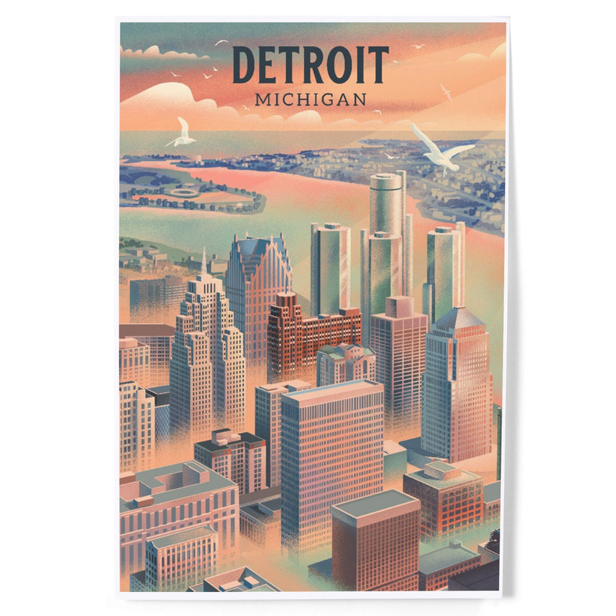 Detroit, Michigan, Lithograph City Series, Art & Giclee Prints Art Lantern Press 