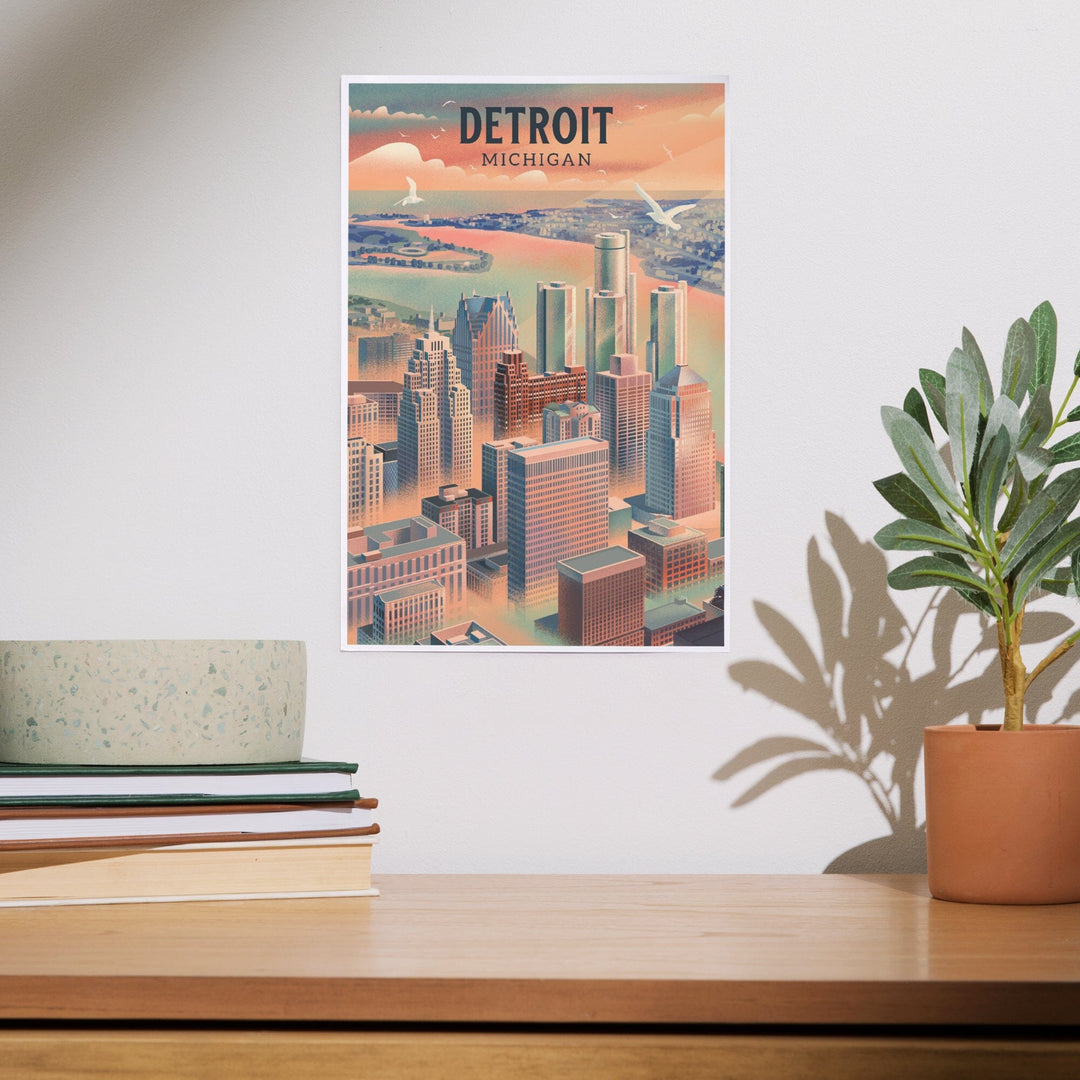 Detroit, Michigan, Lithograph City Series, Art & Giclee Prints Art Lantern Press 