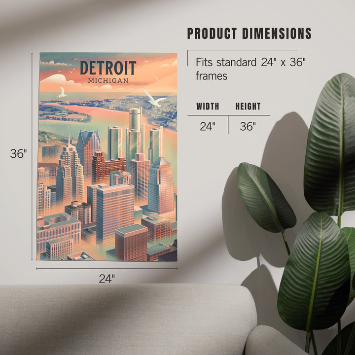 Detroit, Michigan, Lithograph City Series, Art & Giclee Prints Art Lantern Press 