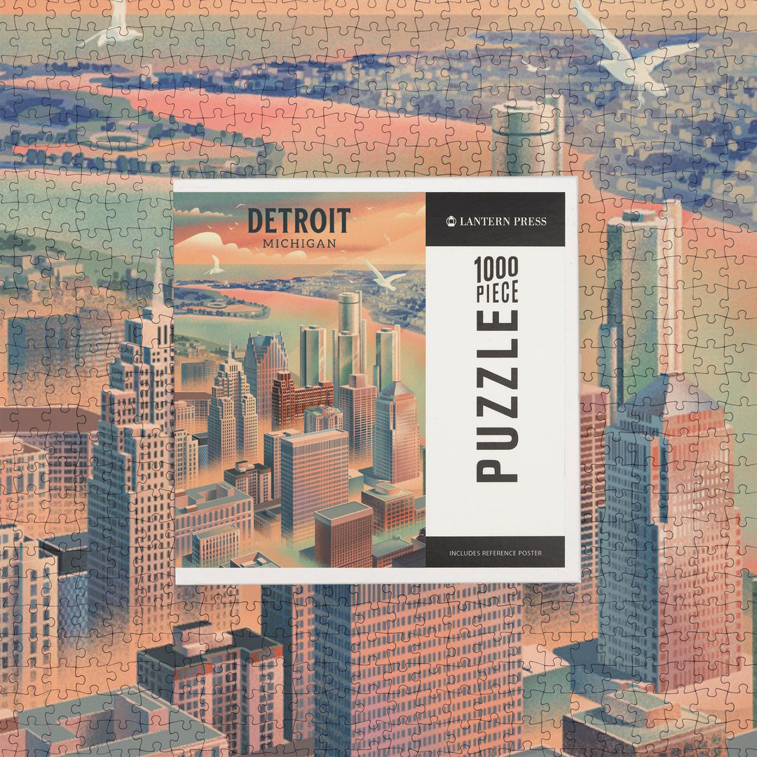 Detroit, Michigan, Lithograph City Series, Jigsaw Puzzle Puzzle Lantern Press 