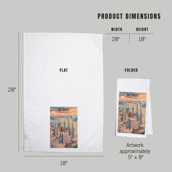 Detroit, Michigan, Lithograph City Series, Organic Cotton Kitchen Tea Towels Kitchen Lantern Press 