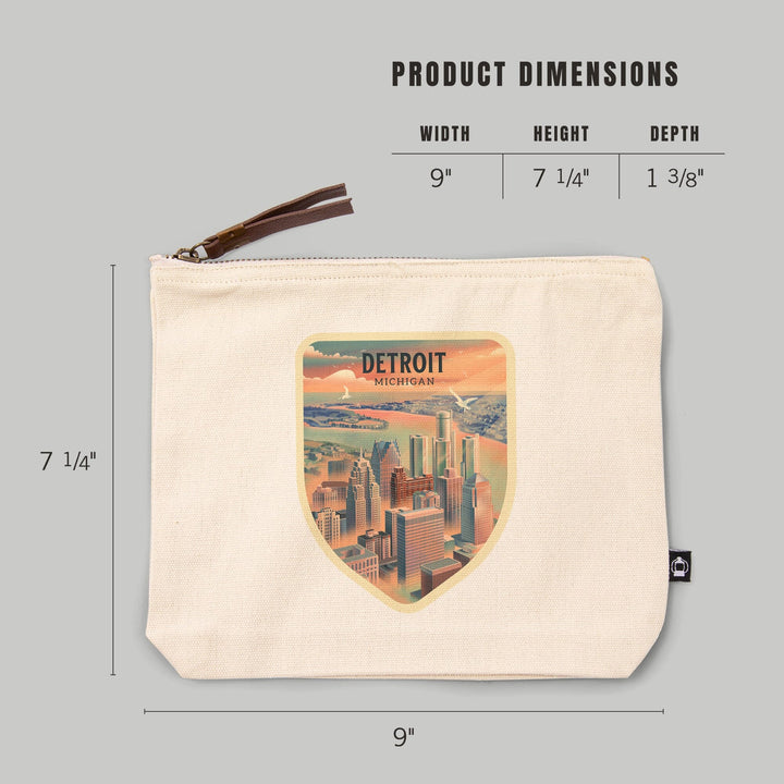 Detroit, Michigan, Lithograph City Series,, Organic Cotton Zipper Pouch, Go Bag Go Bag Lantern Press 