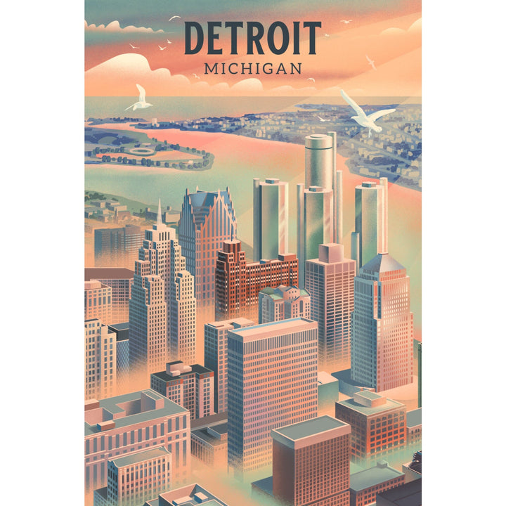 Detroit, Michigan, Lithograph City Series, Stretched Canvas Canvas Lantern Press 