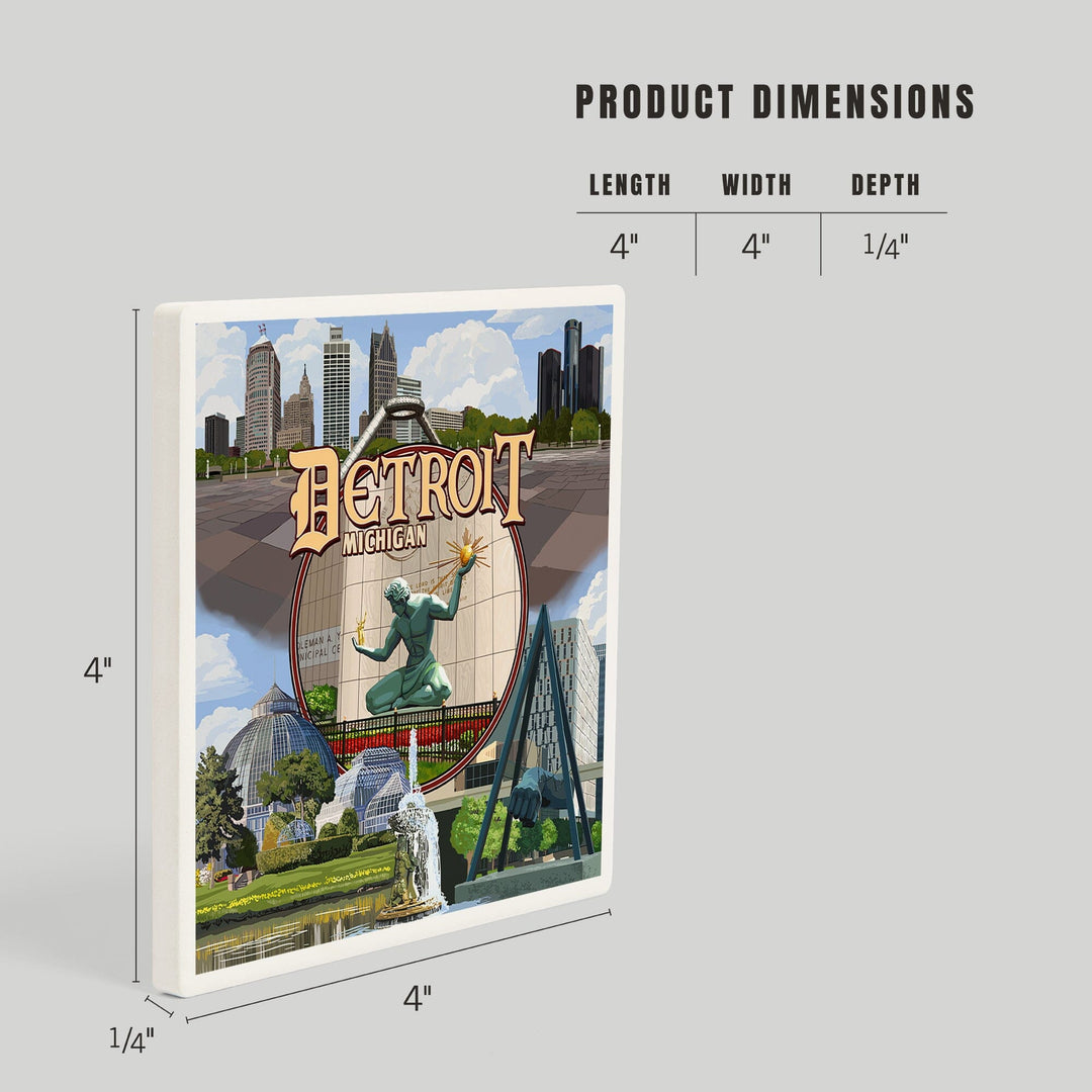Detroit, Michigan, Montage Scenes, Coasters Coasters Lantern Press 