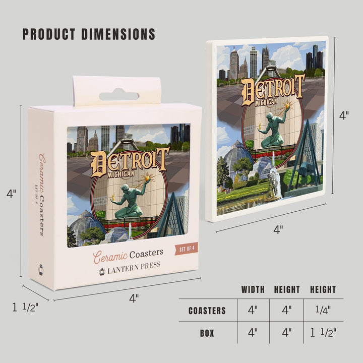 Detroit, Michigan, Montage Scenes, Coasters Coasters Lantern Press 