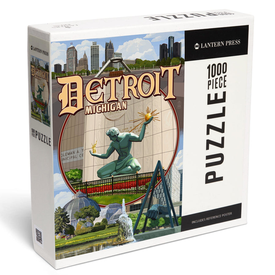 Detroit, Michigan, Montage Scenes, Jigsaw Puzzle Puzzle Lantern Press 