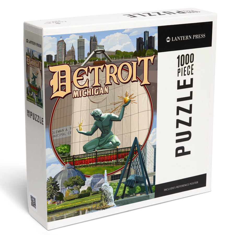 Detroit, Michigan, Montage Scenes, Jigsaw Puzzle Puzzle Lantern Press 