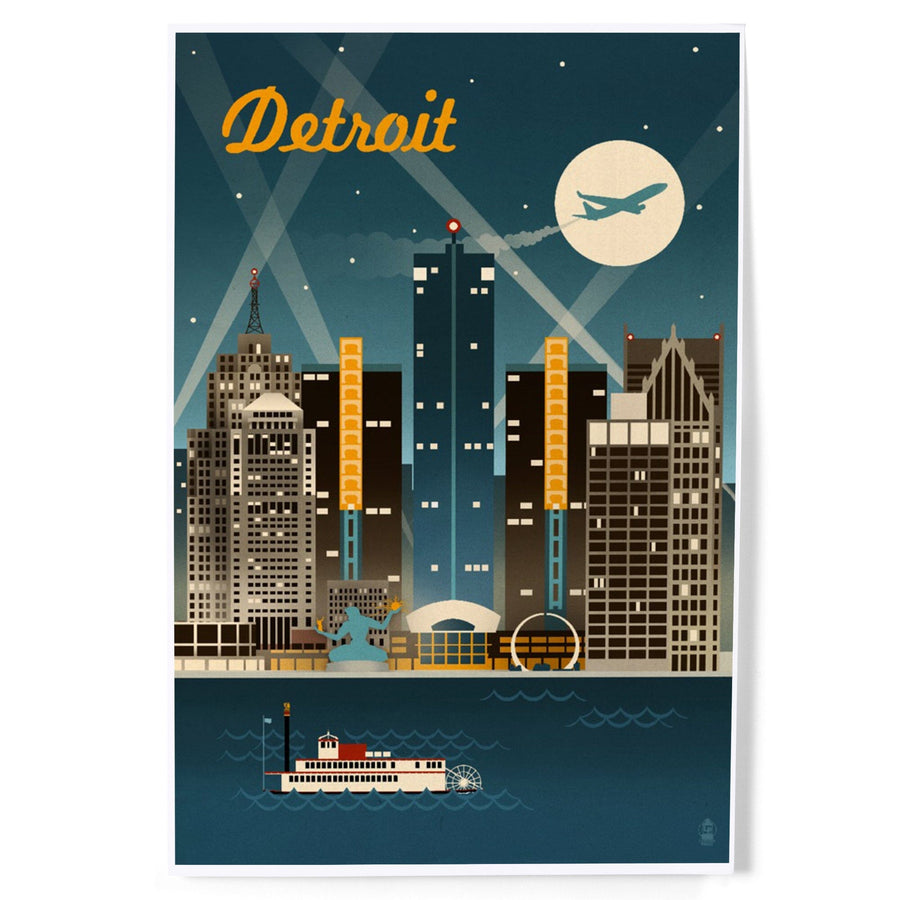 Detroit, Michigan, Retro Skyline, Art & Giclee Prints Art Lantern Press 