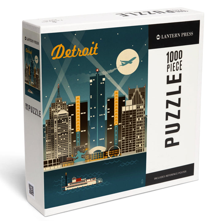 Detroit, Michigan, Retro Skyline, Jigsaw Puzzle Puzzle Lantern Press 