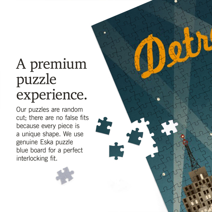 Detroit, Michigan, Retro Skyline, Jigsaw Puzzle Puzzle Lantern Press 