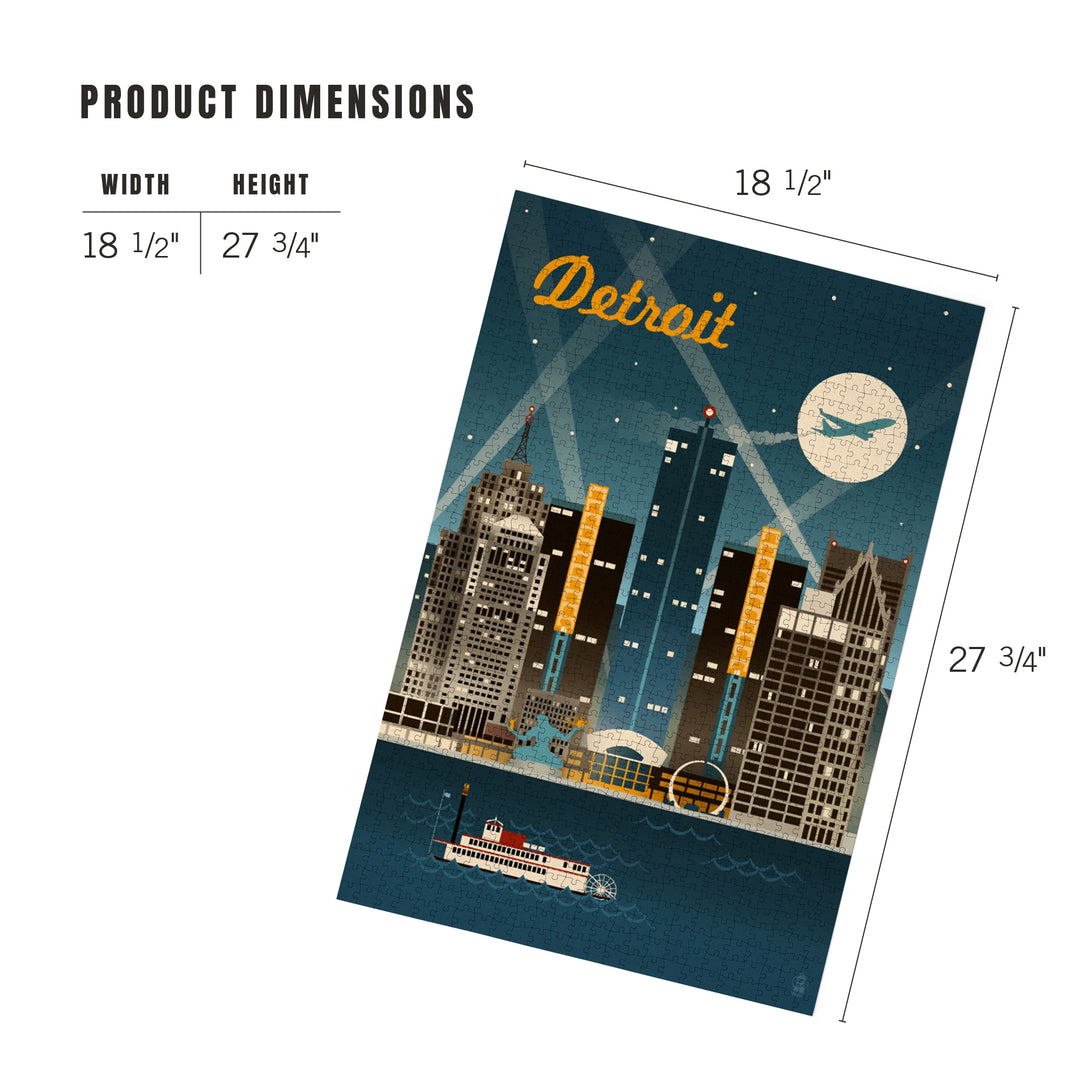 Detroit, Michigan, Retro Skyline, Jigsaw Puzzle Puzzle Lantern Press 