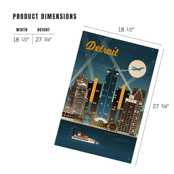 Detroit, Michigan, Retro Skyline, Jigsaw Puzzle Puzzle Lantern Press 