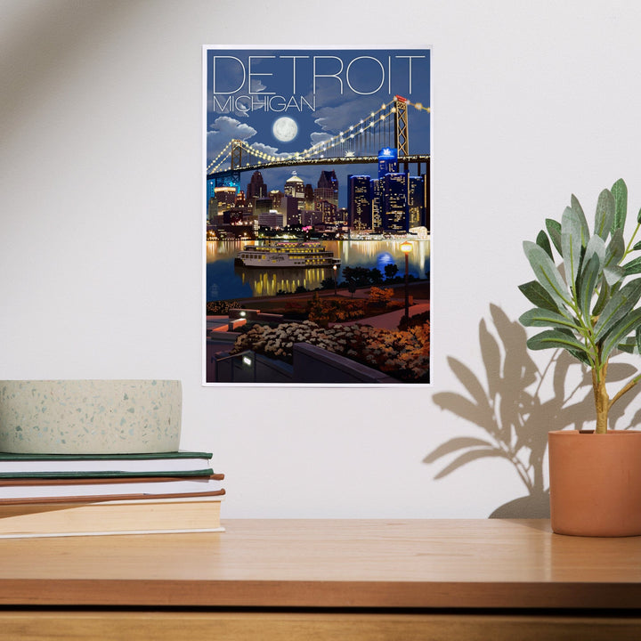 Detroit, Michigan, Skyline at Night, Art & Giclee Prints Art Lantern Press 