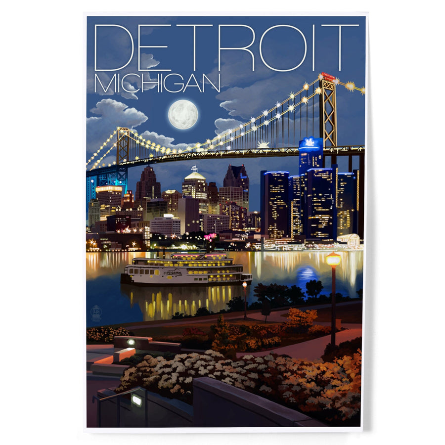 Detroit, Michigan, Skyline at Night, Art & Giclee Prints Art Lantern Press 