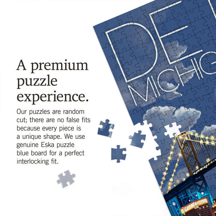 Detroit, Michigan, Skyline at Night, Jigsaw Puzzle Puzzle Lantern Press 