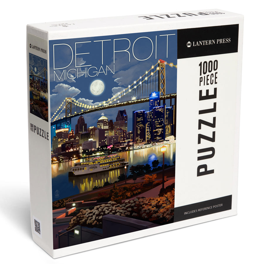 Detroit, Michigan, Skyline at Night, Jigsaw Puzzle Puzzle Lantern Press 