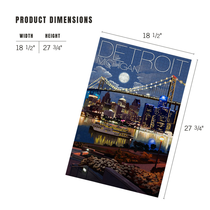 Detroit, Michigan, Skyline at Night, Jigsaw Puzzle Puzzle Lantern Press 