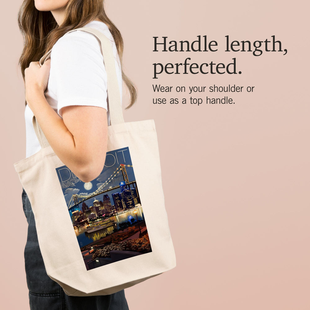 Detroit, Michigan, Skyline at Night, Tote Bag Totes Lantern Press 