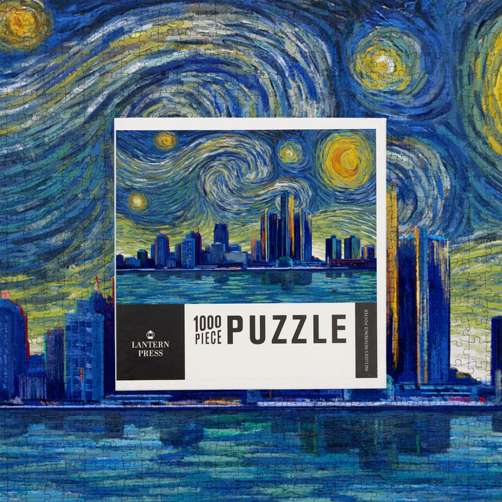 Detroit, Michigan, Starry Night City Series, Jigsaw Puzzle Puzzle Lantern Press 