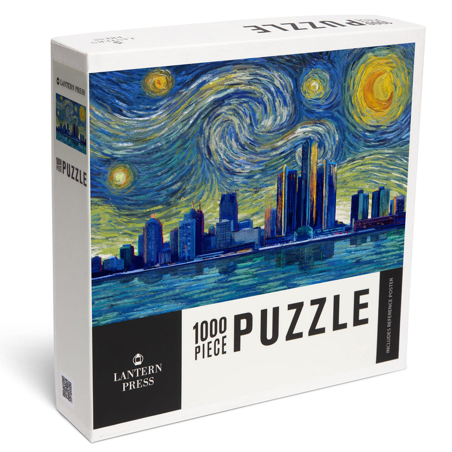 Detroit, Michigan, Starry Night City Series, Jigsaw Puzzle Puzzle Lantern Press 