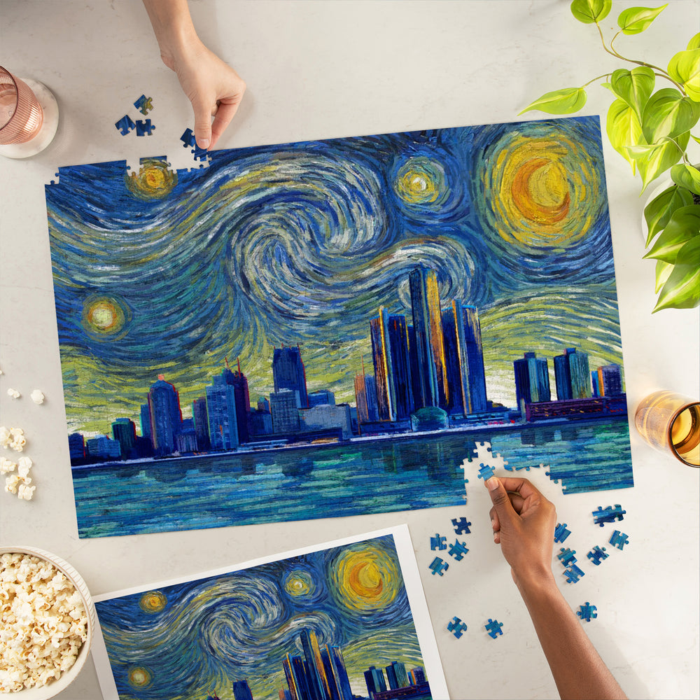 Detroit, Michigan, Starry Night City Series, Jigsaw Puzzle Puzzle Lantern Press 