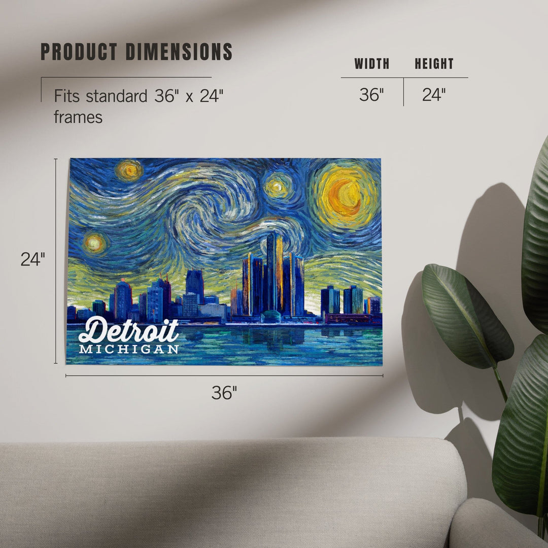 Detroit, Michigan, Starry Night Series, Art & Giclee Prints Art Lantern Press 
