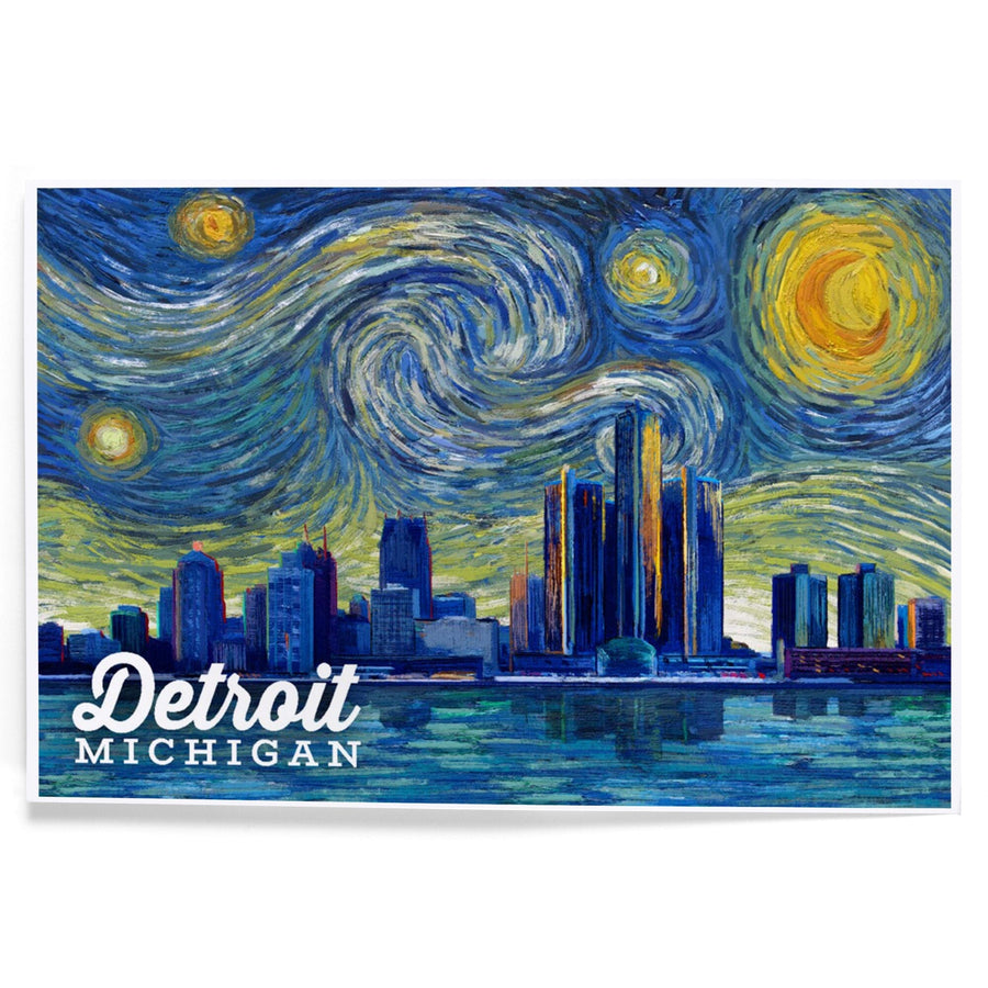 Detroit, Michigan, Starry Night Series, Art & Giclee Prints Art Lantern Press 