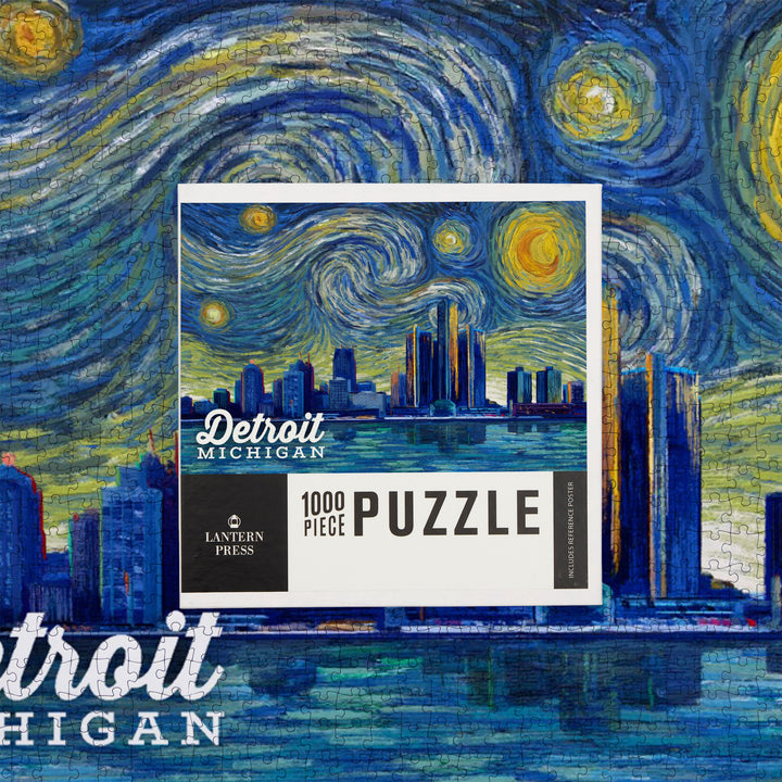 Detroit, Michigan, Starry Night Series, Jigsaw Puzzle Puzzle Lantern Press 