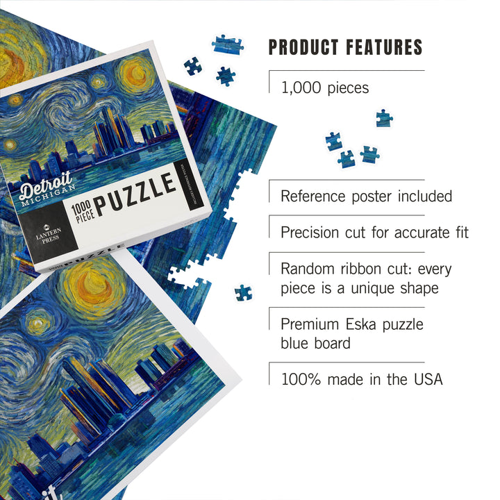 Detroit, Michigan, Starry Night Series, Jigsaw Puzzle Puzzle Lantern Press 