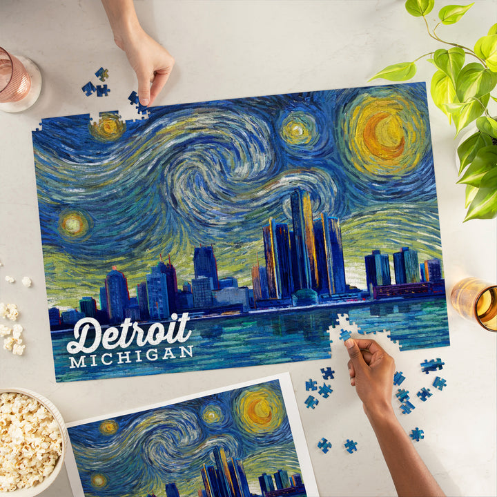 Detroit, Michigan, Starry Night Series, Jigsaw Puzzle Puzzle Lantern Press 