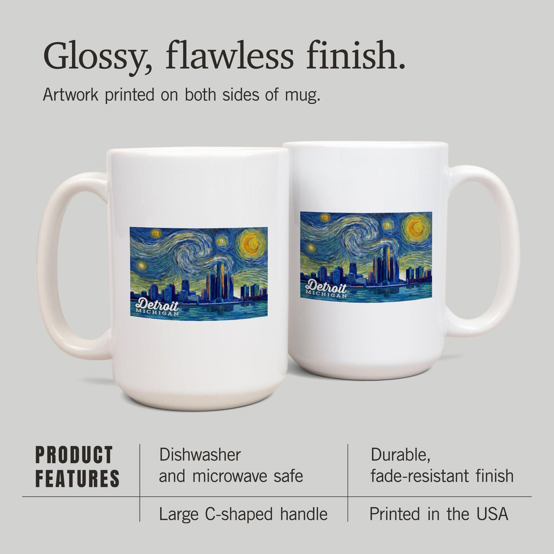 Detroit, Michigan, Starry Night Series, Lantern Press Artwork, Ceramic Mug Mugs Lantern Press 